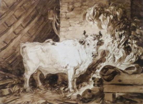 Жан-Оноре Фрагонар. Белый бык и собака в стойле. 1770-е